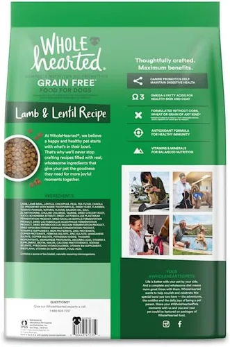 Vista 2 de WholeHearted by Petco - Alimento seco para perros con fórmula de cordero y lentejas, sin granos, para todas las etapas de la vida, 40 libras.