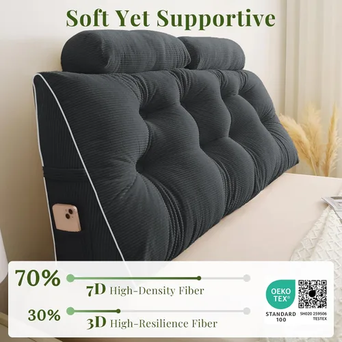 Vista 3 de [Usado] Sasttie Almohada de Cabecero King, Almohada de Cuña para Cabecero de Cama para Sentarse, Almohadas de Soporte de Espalda para Leer, Sentarse