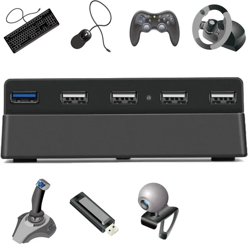 Vista 4 de Hub USB de 5 puertos para PS4 Slim solamente, VSEER USB 3.02.0 Cargador de alta velocidad Controlador Divisor Expander para PS4 Slim