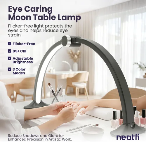 Vista 2 de Neatfi Luz de Media Luna para Lámpara de Escritorio de Uñas, Lámpara de Mesa, Múltiples Modos de Iluminación de Escritorio para Esteticistas