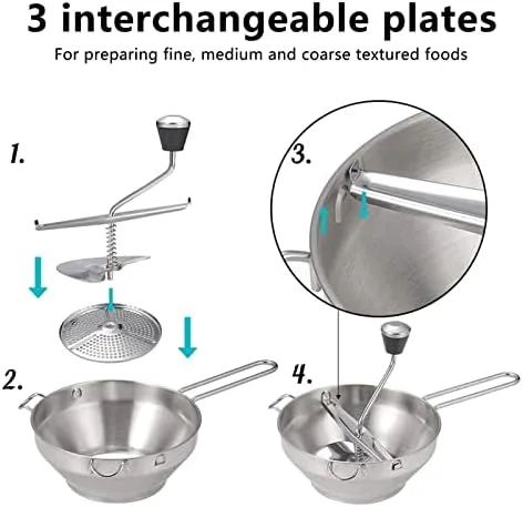 Vista 2 de Molino manual de alimentos, molino ergonómico de acero inoxidable, mango de fresado de acero inoxidable, molino de alimentos giratorio para salsa