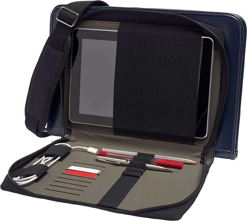 Vista 4 de Maletín de cuero azul para portátil compatible con CHUWI HeroBook Pro 14.1" Laptop