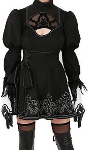 Vista 4 de NieR: Vestido de autómatas YoRHa No. 2 Tipo B Cosplay disfraz 2B traje Halloween Navidad uniforme con peluca