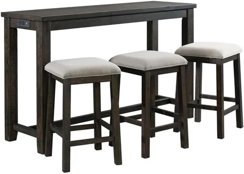 Vista 12 de BOWERY HILL Juego de mesa contemporánea multiusos para el hogar, bar, sala de estar, sofá con 3 taburetes tapizados en tela de nogal y gris pardo