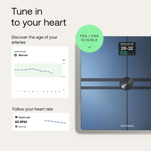 Vista 3 de WITHINGS Body Comp - Báscula para peso corporal y análisis corporal completo, Wi-Fi y Bluetooth, báscula digital con función Baby, grasa visceral