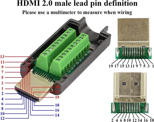 Vista 4 de Adaptador de terminal de tornillo HDMI sin soldadura, módulo HDMI macho sin soldadura, caja de conexiones, conector de cable HD, módulo de señal