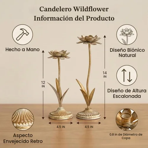 Vista 3 de Portavelas de metal dorado antiguo, estilo rústico de granja, juego de 2, centro de mesa, decoración de mantel de Navidad