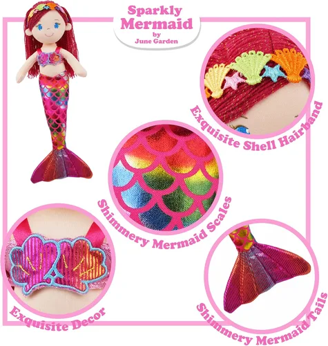 Vista 2 de June Garden 16.5" Sirena brillante Aurelia - Muñeca de felpa suave y brillante para regalo para niñas pequeñas