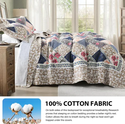 Vista 3 de DDUOXIN Colcha floral tamaño King de 120 x 120 pulgadas, 100% algodón, reversible, de gran tamaño, con 2 fundas de almohada, colchas de granja