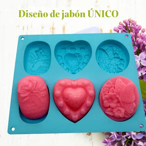 Vista 2 de Paquete de 3 moldes de silicona para jabón, 6 cavidades, patrones mixtos, sin BPA, fácil liberación