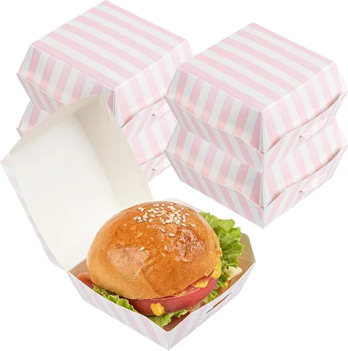Vista 27 de Restaurantware Mini cajas de hamburguesas de 2.5 x 2.5 x 2 pulgadas, 100 recipientes de alimentos con tapa con bisagras, cajas desechables de papel
