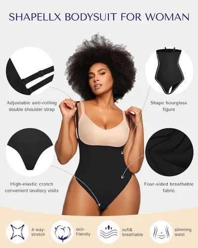 Vista 3 de SHAPELLX Tummy Control Slimmer Body Shaper Seamless Backless Bodysuit Thong