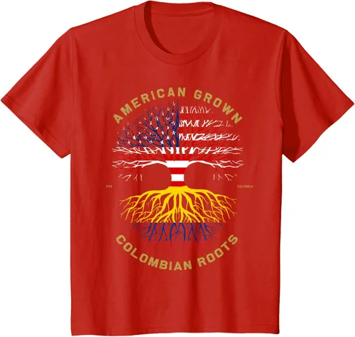 Vista 51 de Camiseta de regalo con la bandera de Estados Unidos con árbol de raíces colombianas