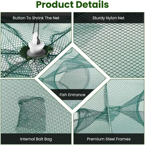 Vista 3 de Fishing Trap Net, Foldable Automatic Fishing Bait Net, Trap Crab Mesh Trap, Cast Dip Cage for Catching Small Bait Fish Crab Lobster Shrimp Minnow