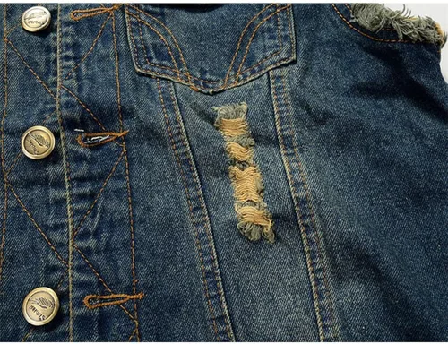 Vista 5 de NASKY Chaleco de mezclilla retro rasgado, sin mangas, chaleco y chaqueta de mezclilla