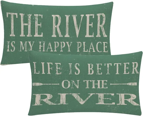 Vista 8 de Life is Better on The River - Juego de 2 fundas de almohada decorativas con temática de río negro, 12 x 20 pulgadas, para sofá