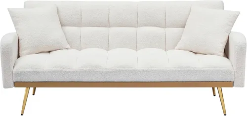 Vista 8 de Sofá biplaza convertible tipo futón reversible, sofá biplaza plegable, cama de invitados tapizada con forro polar tapizado, sofá cama convertible