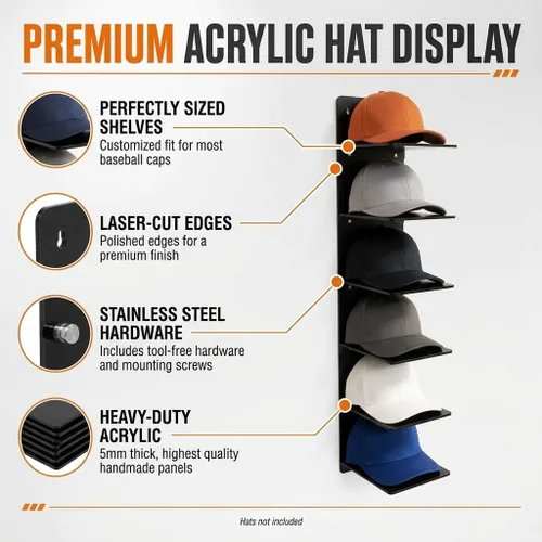 Vista 4 de OnDisplay - Estante de acrílico para sombreros, montaje en pared, para Negro