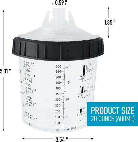 Vista 8 de Kit de vaso mezclador de pintura desechable para pistola de pintura automotriz, 10 piezas, 20 onzas, 10 forros, 10 tapas, 1 taza dura, 4 tapones
