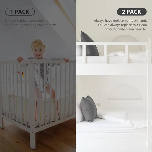 Vista 7 de Ruili Protector de colchón impermeable de viscosa de bambú y rayón, paquete de 2 fundas acolchadas para colchón de bebé, colchón suave de viscosa