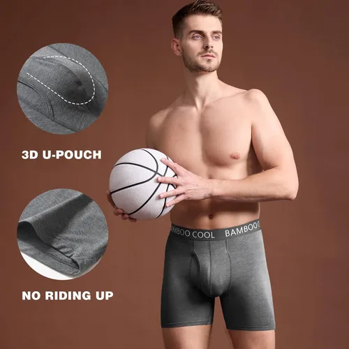 Vista 3 de BAMBOO COOL Calzoncillos tipo bóxer ultra ComfortSoft para hombre, absorben la humedad y son transpirables, no se suben con bragueta, paquete
