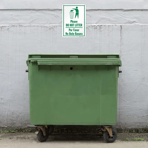 Vista 3 de SmartSign Letrero de metal con texto en inglés "Please Do Not Litter, Por Favor No Bote Basura" de 14 x 10 pulgadas, aluminio laminado a prueba