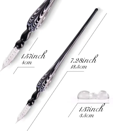 Vista 2 de Juego de plumas de inmersión de vidrio, pluma de caligrafía, pluma de firma de cristal para arte, escritura, firmas, decoración y regalo de negocios