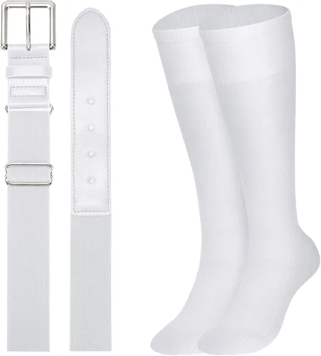 Vista 22 de XZQTIVE Conjunto combinado de calcetines de béisbol y softbol y cinturón de béisbol y sóftbol, calcetines de fútbol hasta la rodilla para niños