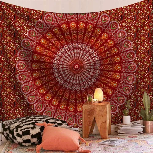 Vista 3 de FENDROM - Tapiz colorido y genial con mandala, artesanía popular, hindú, hippie, bohemio, para colgar en la pared, arte psicodélico floral