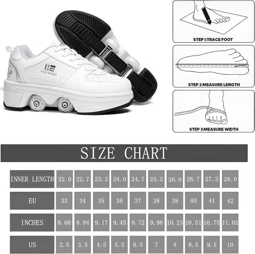 Vista 5 de Zapatos patines 2 en 1 con 4 ruedas retráctiles y zapatillas de deformación emergentes para deportes al aire libre y patinaje para niñas y niños