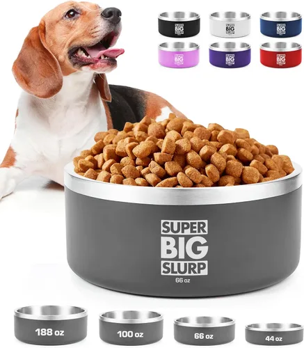 Vista 32 de Tuff Pupper Tazón Aislado de Servicio Pesado para Perros Plato de Comida para Perros de Acero Inoxidable de Doble Pared Tazón Antideslizante a