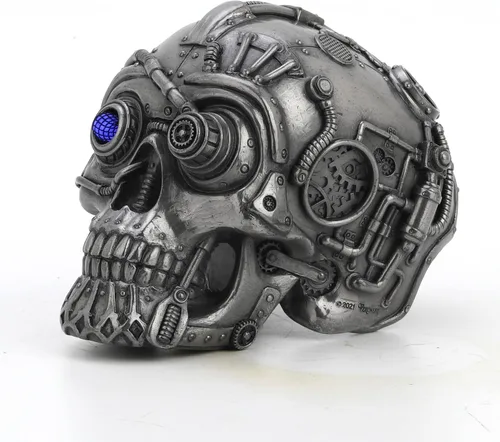 Vista 3 de Veronese Design 4 1/2" alto Steampunk láser ojo cráneo resina escultura Petwer acabado