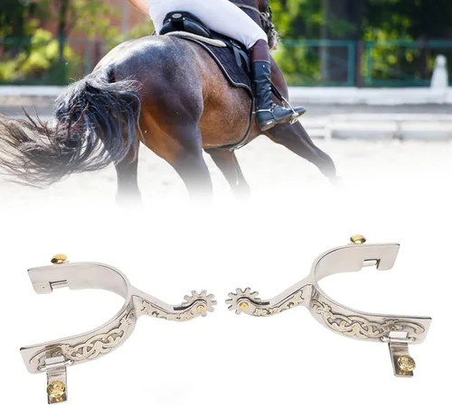 Vista 3 de Zerodis Espuelas de caballo de acero inoxidable para vaqueros occidentales con engranaje giratorio para equitación entusiasta ecuestre simple