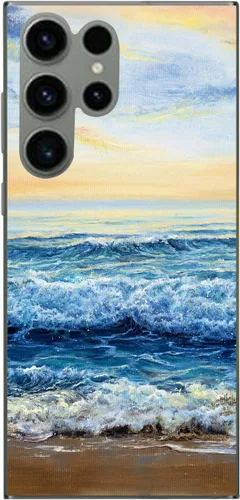 Vista 4 de Blingy's Funda para Samsung Galaxy S23 Ultra, divertido diseño escénico de playa, pintura del océano, arte de naturaleza, paisaje, funda protectora