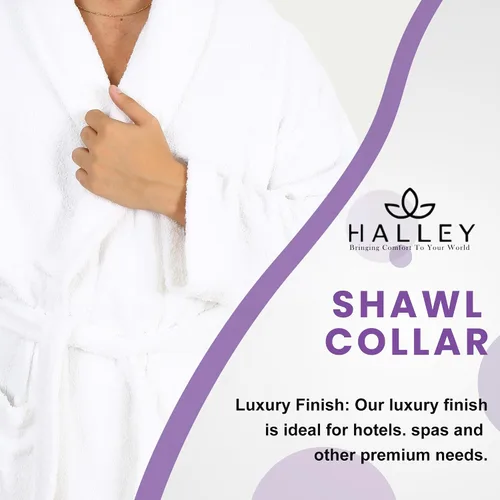 Vista 3 de HALLEY Bata de baño de lujo para mujeres y hombres, bata de baño con cuello de chal, bata de baño de algodón de rizo ultra suave con bolsillos