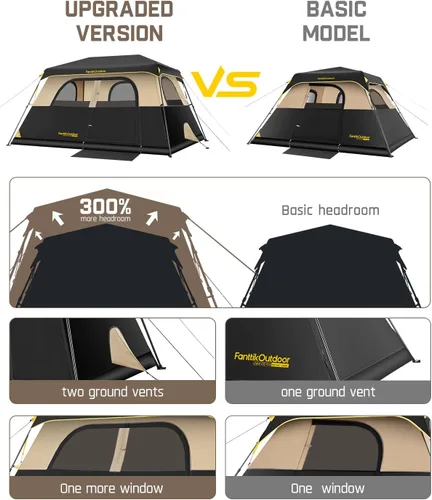 Vista 3 de FanttikOutdoor Tienda de campaña instantánea para 6/8/10/12 personas en 60 segundos con lluvia y resistente al viento, portátil, con bolsa