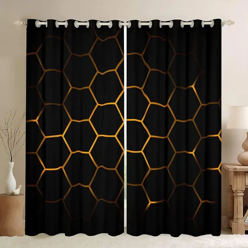 Vista 24 de Feelyou - Cortinas de ventana en forma de panal, tema geométrico hexagonal con luces de neón verdes, para chicos adolescentes y hombres, elegante