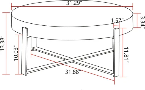 Vista 2 de Knocbel Mesa de centro redonda moderna de diseño simple con parte superior de mesa empalmada de grano de madera y base de patas cruzadas de metal