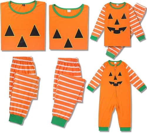 Vista 3 de Conjunto de pijamas familiares a juego con calabaza de Halloween para bebés, adultos y niños, conjunto de pijamas navideñas