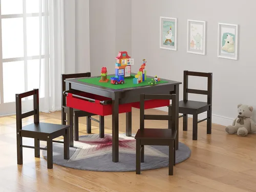 Vista 4 de UTEX Par de sillas de madera para niños para jugar o actividad, juego de 2, espresso..