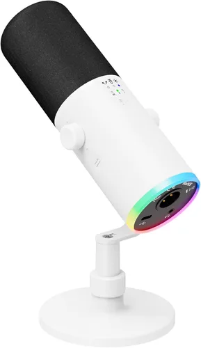 Vista 14 de TONOR Micrófono dinámico para juegos, transmisión de micrófono XLR/USB, cancelación de ruido AI, RGB controlable, Tap Mute, conector