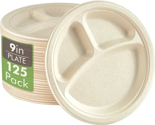 Vista 8 de Vplus Paquete de 200 platos de papel de 7 pulgadas, 100% compostables, desechables, resistentes y desechables, bagazo, natural, biodegradable