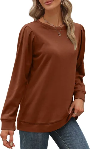 Vista 3 de Geifa Sudaderas para mujer, cuello redondo, manga abombada, suéteres ligeros