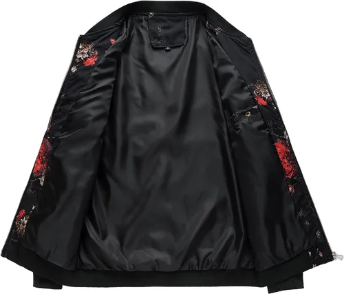 Vista 2 de HENGAO Chaqueta bomber con cremallera frontal y estampado de flores para hombre