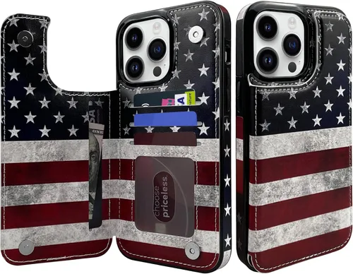 Vista 7 de Funda tipo cartera de piel con tapa compatible con iPhone 13 Pro Max de 6.7 pulgadas, para mujeres y niñas con tarjetero y doble cierre magnético
