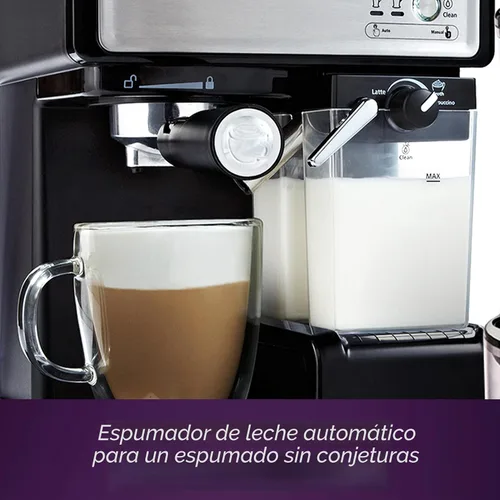 Vista 2 de Mr. Coffee Máquina de café expreso y capuchino de acero inoxidable, cafetera programable con espumador de leche automático, bomba de 15 bares, ideal