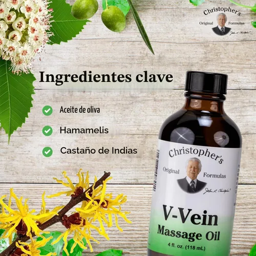 Vista 3 de Christopher's Original Formulas Aceite de masaje V-Vein, 4 fl oz Mezcla tópica de hierbas para el cuidado de la piel y el masaje
