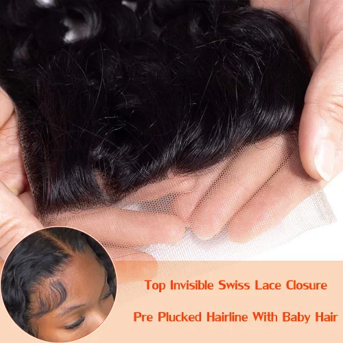 Vista 4 de Cabello humano rizado con cierre de encaje de 4 x 4, cabello humano prearrancado Jerry rizado ondulado 12A sin procesar brasileño virgen cierre