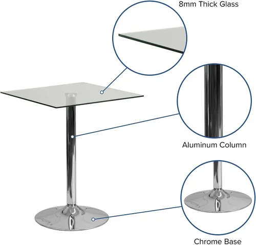 Vista 4 de Flash Furniture Fredrick - Mesa cuadrada de cristal de 23.75 pulgadas con base cromada de 30 pulgadas de alto