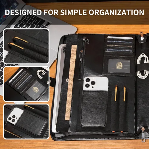Vista 8 de Cartera personalizada de cuero vegano, tamaño legal de 8.5 x 14 pulgadas, soporte de bloc de notas personalizado para hombres y mujeres, organizador